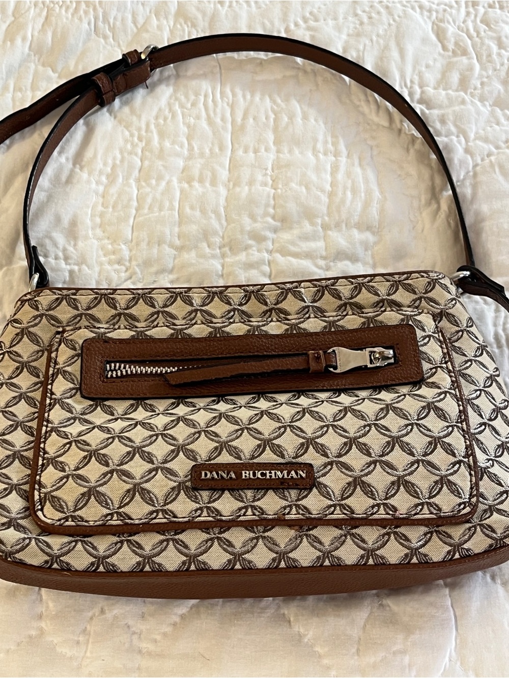 Dana Buchman Brown & Cream Geometric Jacquard Shoulder Bag Pure Handbag